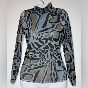TED BAKER Lauza Printed Mesh Top Animal Print Mock Neck Sheer - Size 1 (US 4-SM)